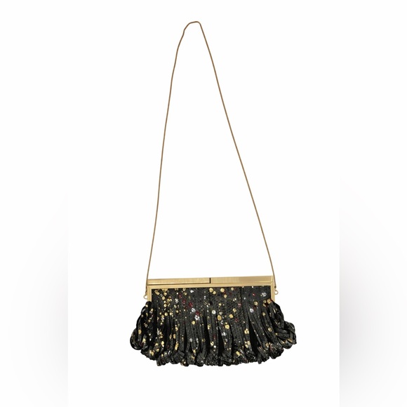 Katherine Kwei Statement Fringe Crossbody Evening Bag with Gold Chain Strap - Picture 2 of 16